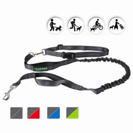 JESPET Hands Free Dog Leash for Running, Walking, Hiking Jogging for Medium & Large Dogs up to 150lbs, Durable Dual Handle Waist Leash with Reflective